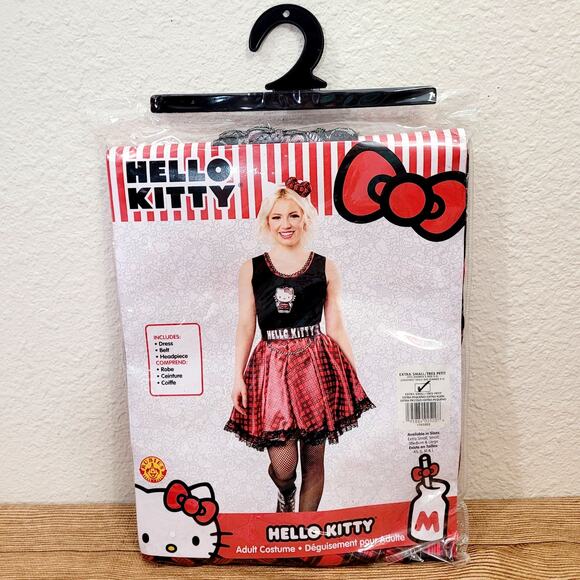 Rubies Women's HELLO KITTY Adult Costume SZ XS 0-2 Plaid Dress Belt Ears NEW - Picture 1 of 6